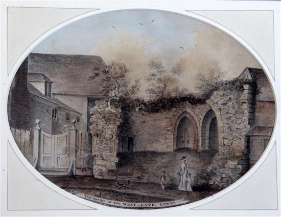 James Lambert Jnr (1741-1799) Inside of the Westgate, Lewes and St Peters West - Out, Lewes 9 x 12in.